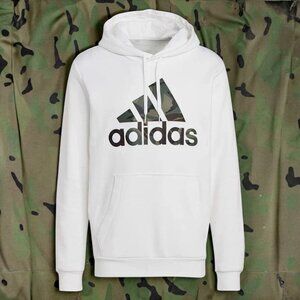 Adidas Mens White Hooded Sweatshirt Camo Logo NEW